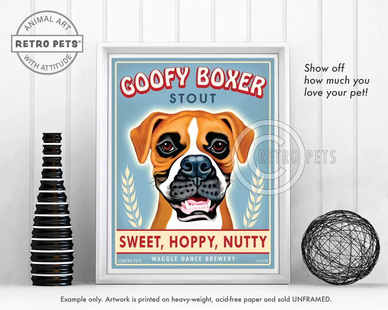 Goofy Boxer Art Print – Expressive & Lighthearted Canine Illustration 1