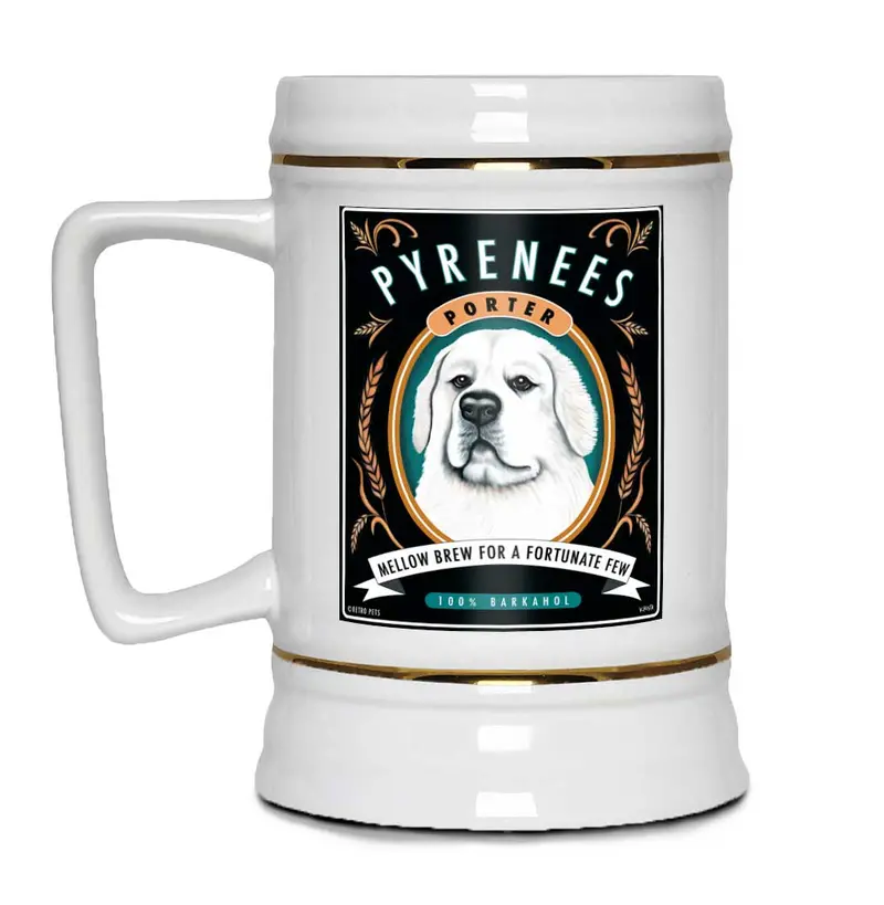 Great Pyrenees Porter Stein: 'Pyrenees Porter' Art Design – 22 Oz 1