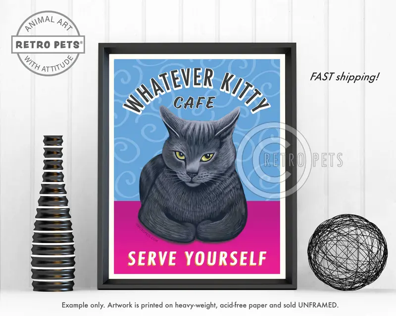 Grey Cat Art Print – 'Whatever Kitty' Feline Illustration By Krista Brooks 1