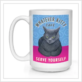 Grey Cat Mug – 'Whatever Kitty' Design, 15 Oz White Ceramic 1