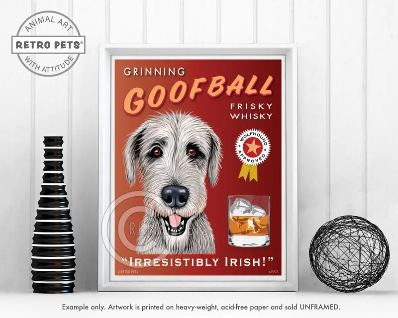 Grinning Goofball Frisky Whisky Irish Wolfhound Art Print 1