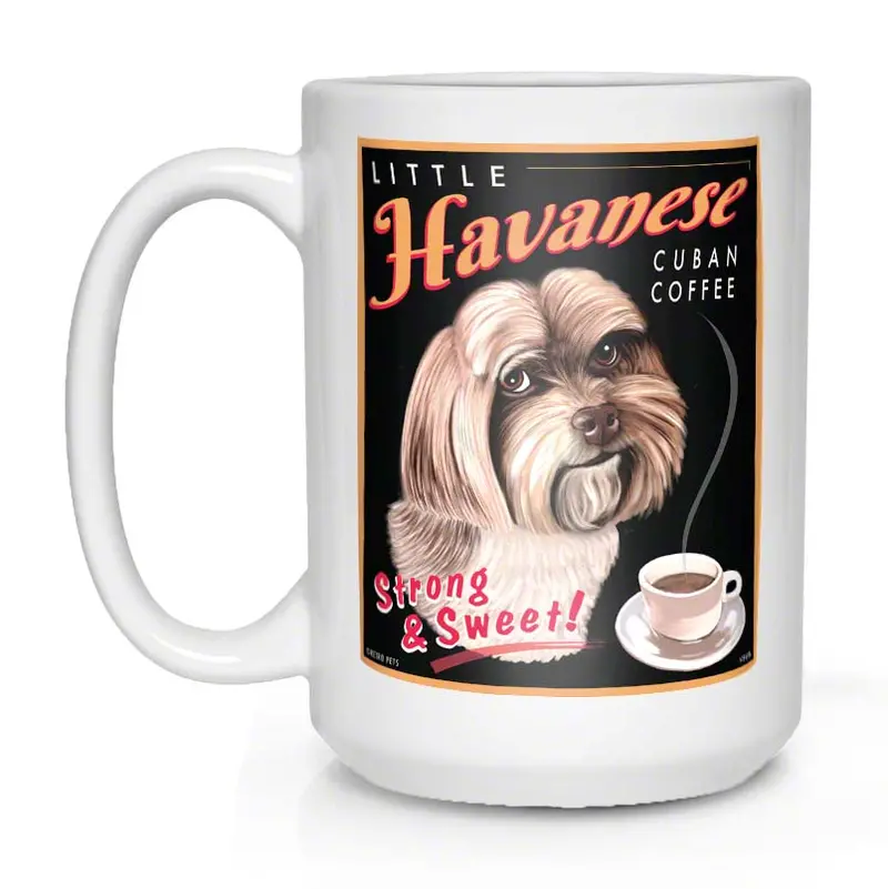 Havanese Breed Mug – 'Little Havanese Cuban Coffee' Ceramic Drinkware (15 Oz, White) 1