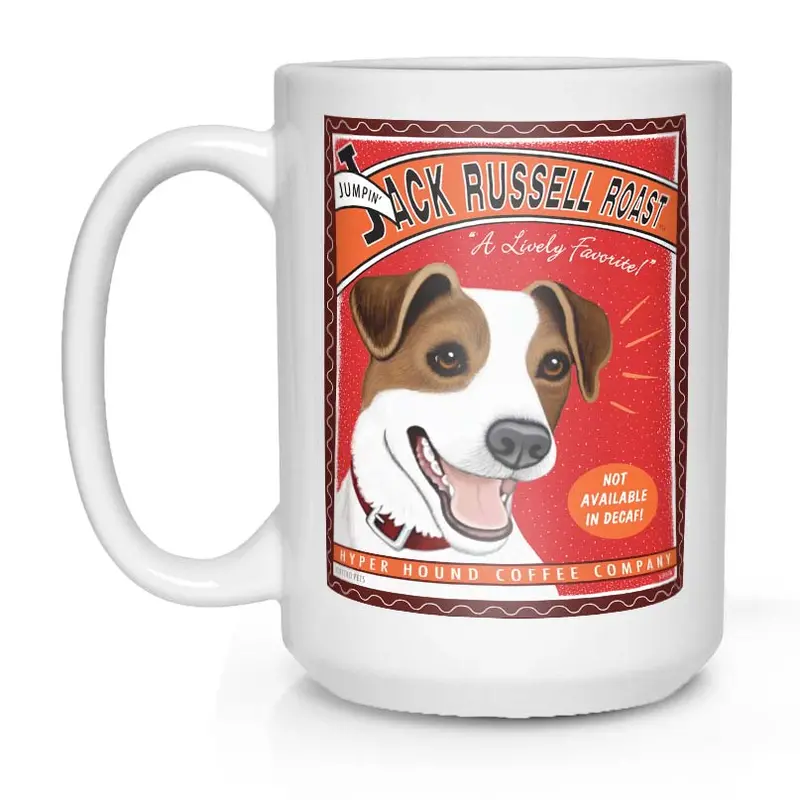 Jack Russell Terrier Mug – 'Jack Russell Roast' Caffeinated Canine Design (15 Oz, White) 1