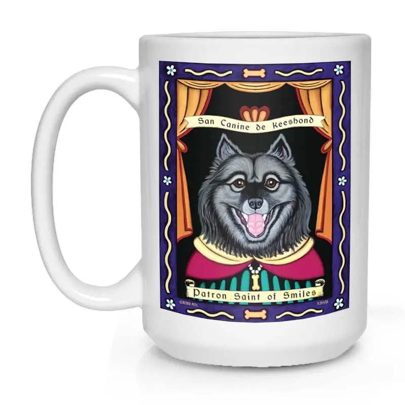 Keeshond Illustration Mug: 'Saint Of Smiles' – 15 Oz Ceramic White Mug 1