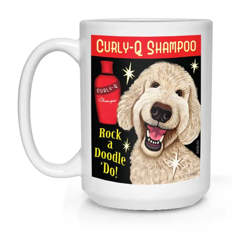 Labradoodle Coffee Mug – 'Curly-Q Shampoo, Cream Doodle' 15Oz Ceramic Cup 1