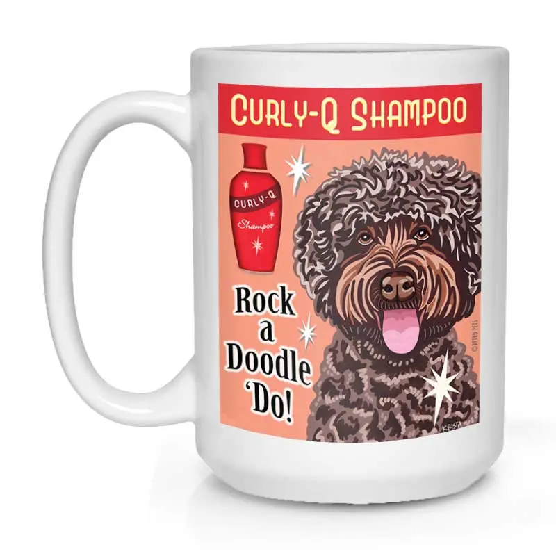 Labradoodle Lavender-Themed Mug: 'Curly-Q Shampoo' – 15 Oz White Ceramic 1