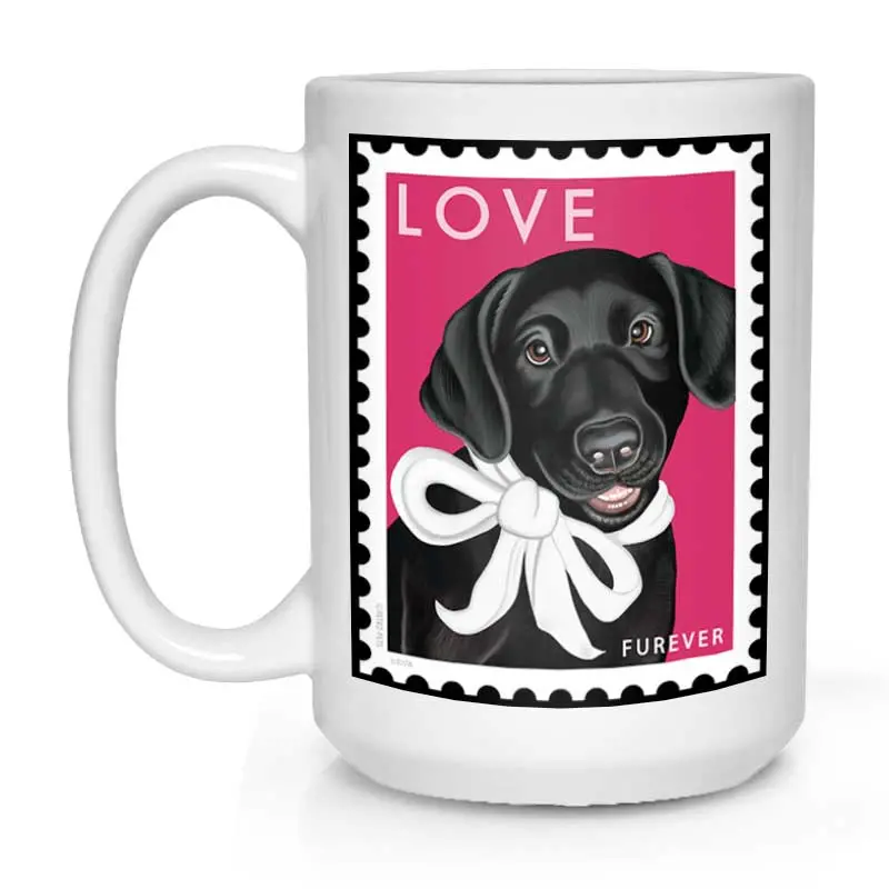 Labrador Love Mug: 'Love Furever Stamp' – 15 Oz White Ceramic 1