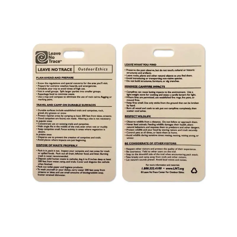Leave No Trace Plastic Reference Cards For Outdoor Ethics 1