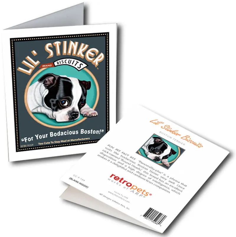 Lil’ Stinker Biscuits Greeting Card Set – 6 Small Boston Terrier Cards 1