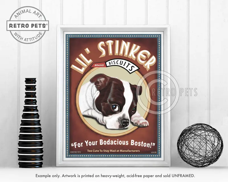 Lil’ Stinker Boston Terrier Art Print – Brown & White Canine Design 1