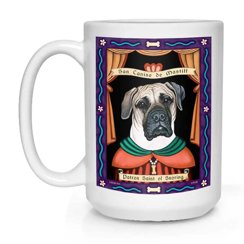 Mastiff Mug – "Saint Of Snoring" Design, 15 Oz White Ceramic Coffee Cup 1