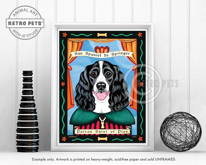 Patron Saint Of Play – Black & White Springer Spaniel Art Print 1