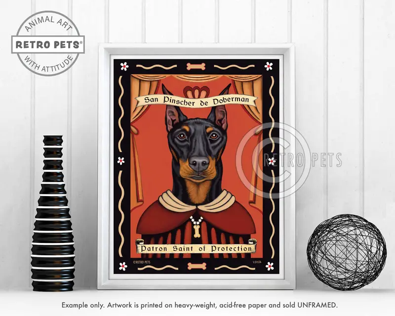 Patron Saint Of Protection: Sleek Doberman Pinscher Art Print By Krista Brooks 1