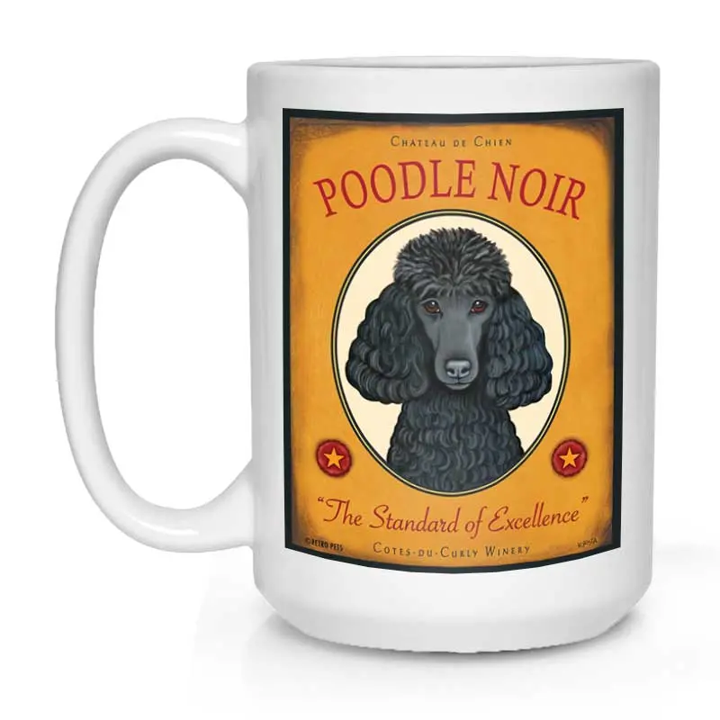 Poodle Mug In Black Ink Style: "Poodle Noir" Ceramic Coffee Cup (15 Oz) 1