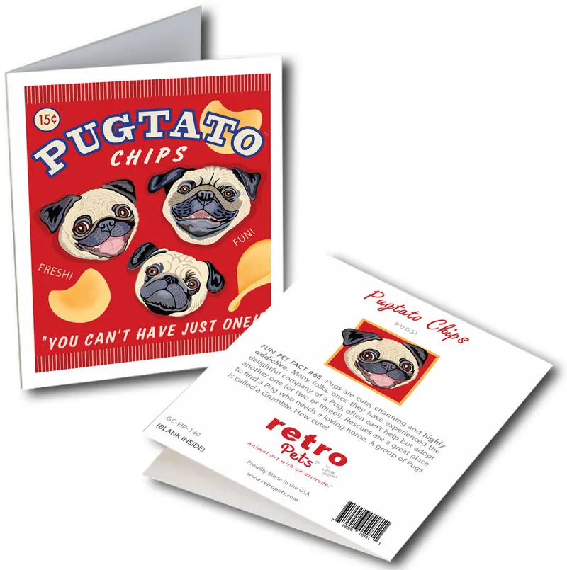 Pug Greeting Card Set: 'Pug-Tato Chips' By Krista Brooks – 6-Pack 1