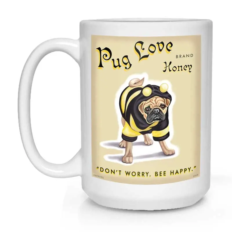 Pug Mug: "Pug Love Honey" White Ceramic Coffee Cup (15 Oz) 1