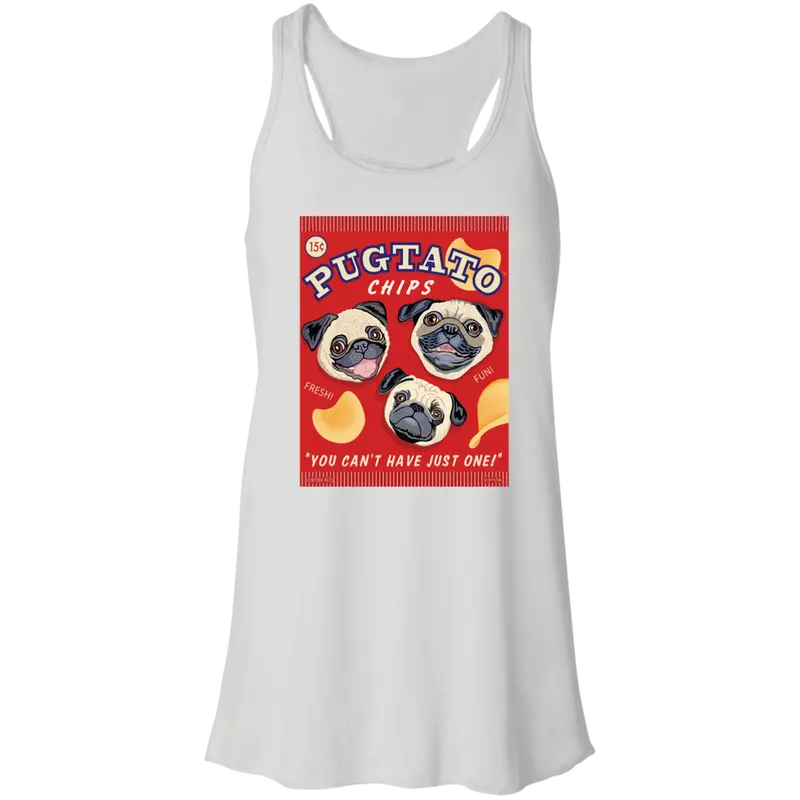 Pug Racerback Tank Top: "Pugtato Chips" Flowy Fit Tee 1