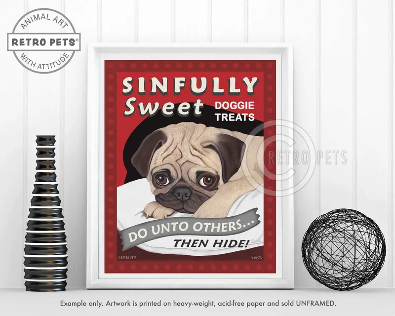 Pug Sinfully Sweet Doggie Treats Art Print By Krista Brooks – Delightfully Goofy Canine Portrait 1