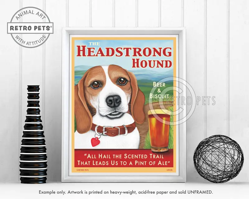 Red-And-White Beagle Art Print – 'The Headstrong Hound' By Krista Brooks 1