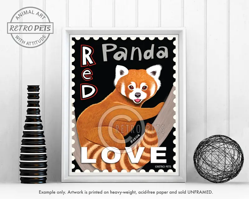 Red Panda Art Print – 8X10 Vintage-Style Stamp Illustration By Krista Brooks 1