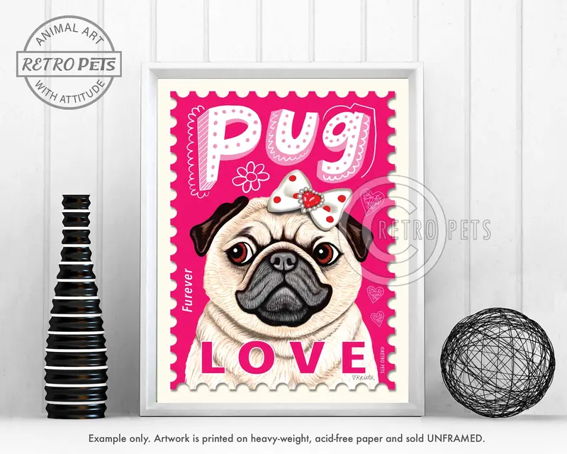Retro Pug Art Print Collection – Love Stamp Design For Pug Enthusiasts 1
