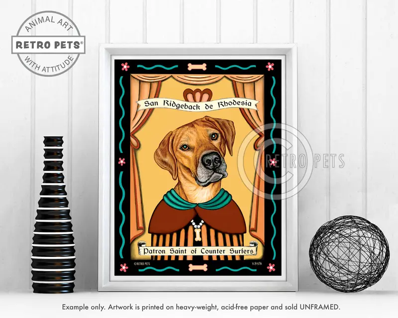 Rhodesian Ridgeback Patron Saint Of Counter Surfers Art Print By Krista Brooks – Sleek & Mischievous Canine Art 1