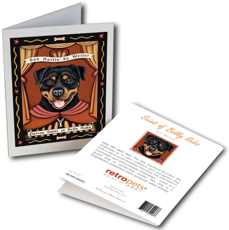 Rottweiler Greeting Cards: "Patron Saint Of Belly Rubs" By Krista Brooks 1