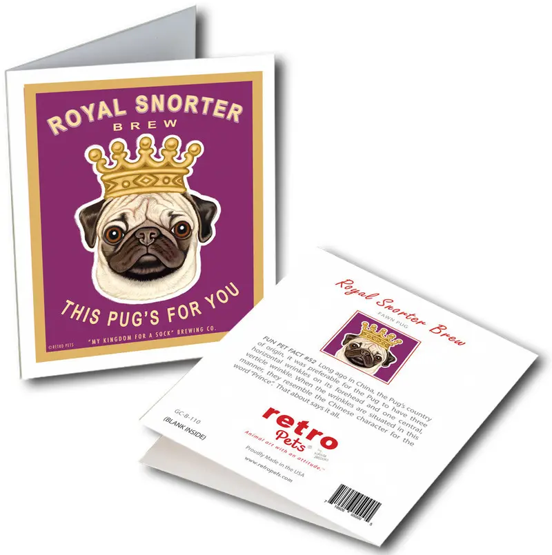 Royal Snorter Pug Cards – 6 Playful Mini Greetings By Krista Brooks 1