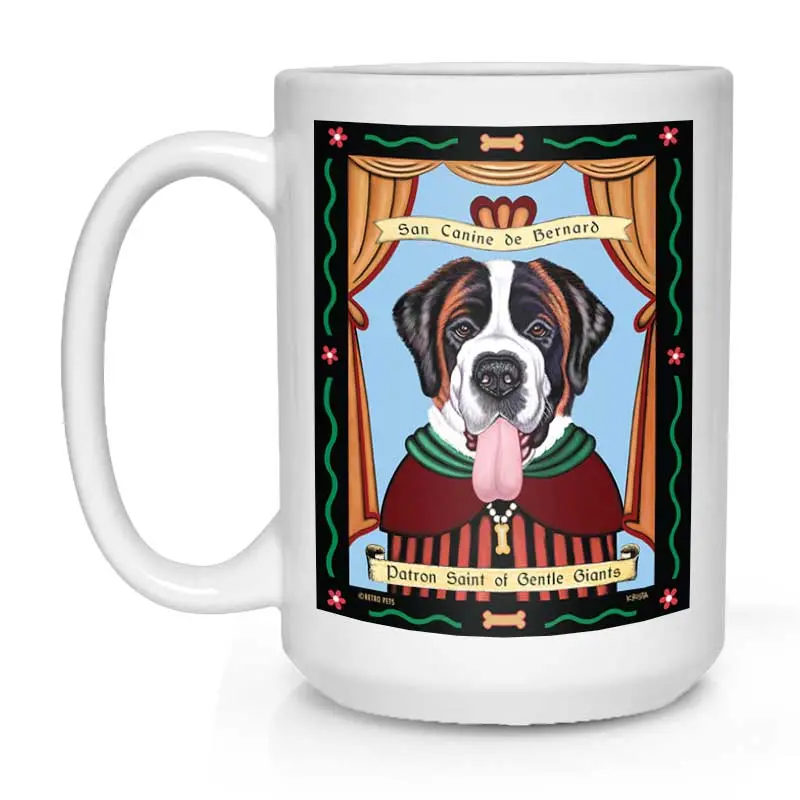 Saint Bernard Mug – "Saint Of Gentle Giants" Artwork, 15 Oz White Stoneware 1