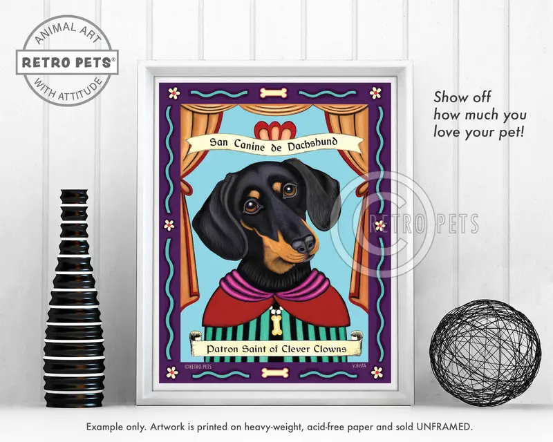 Saint Of Clever Clowns: Humorous Dachshund Art Print By Krista Brooks 1