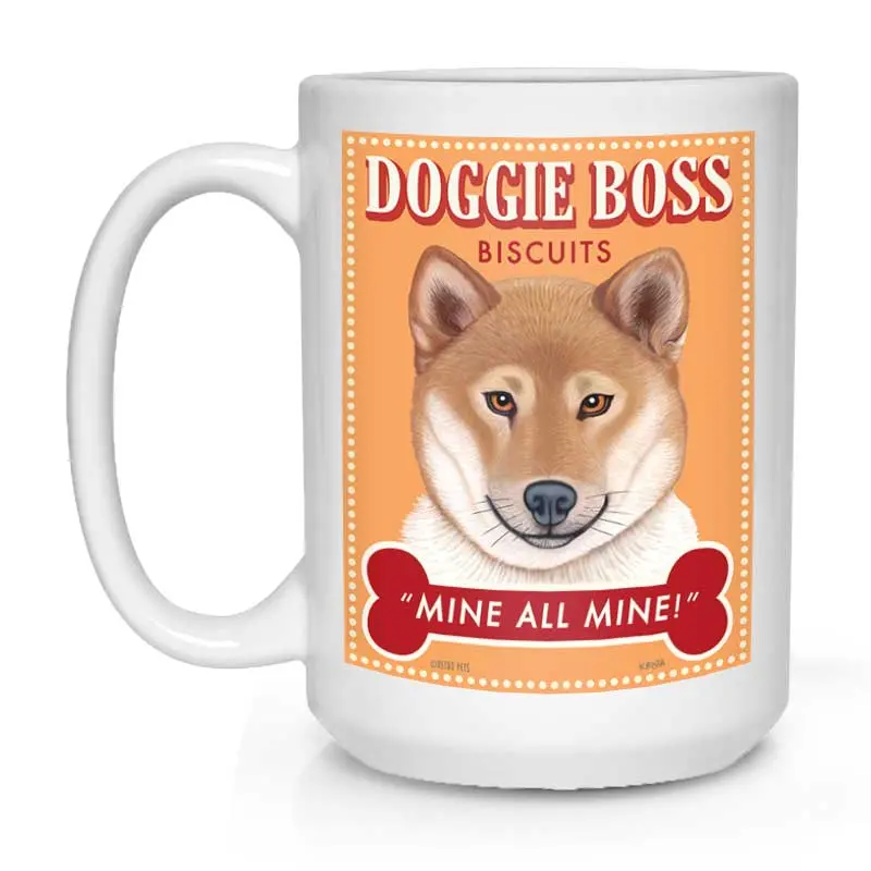 Shiba Inu Mug: "Doggie Boss" White Ceramic Coffee Cup (15 Oz) 1