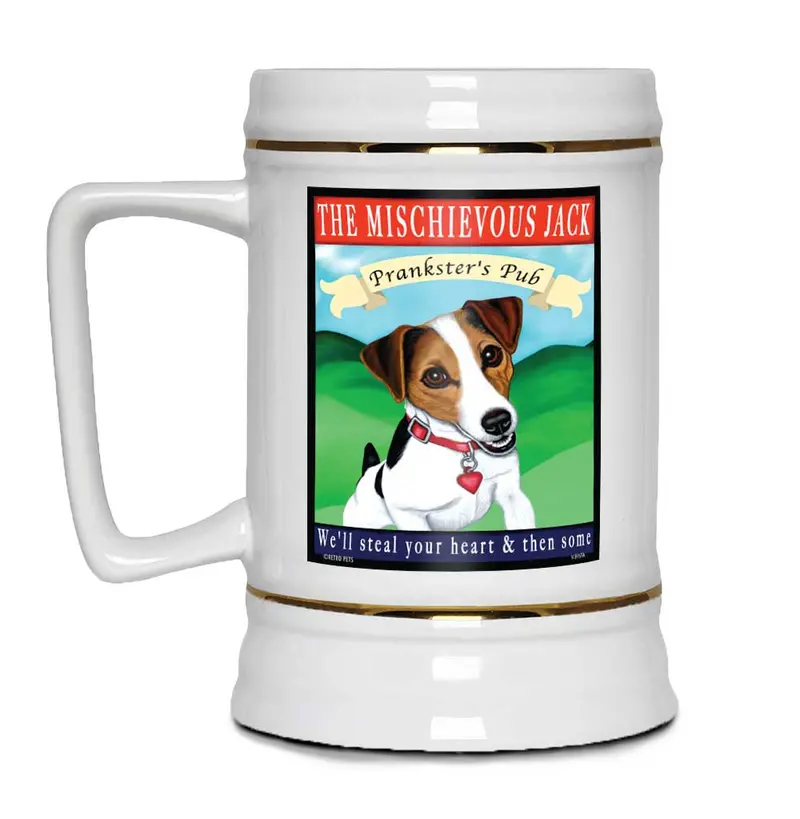 Smooth-Coat Jack Russell Terrier Stein: 'Mischievous Jack' – 22 Oz 1