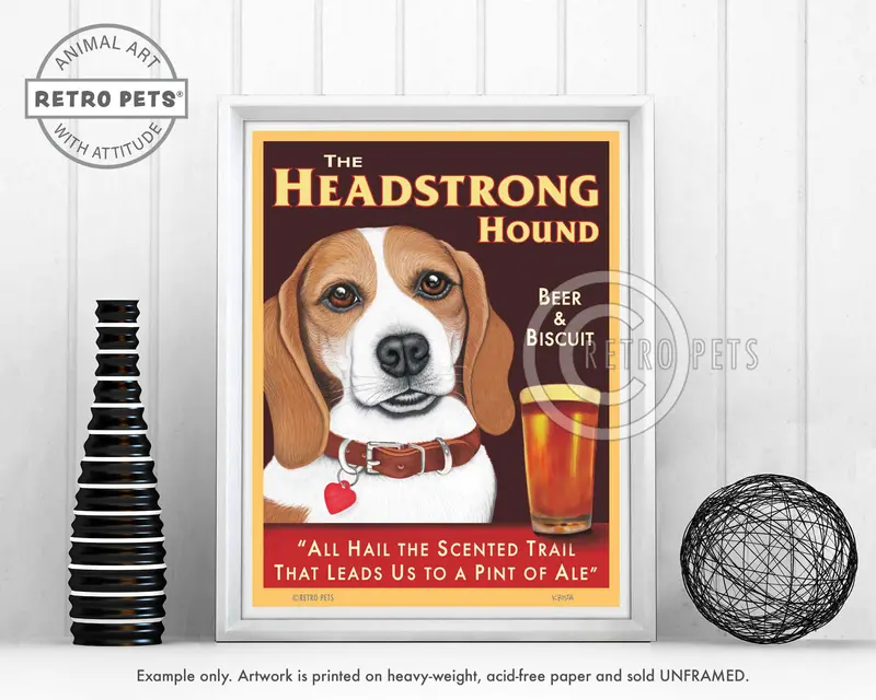 Tan-And-White Beagle Art – 'The Headstrong Hound' Print By Krista Brooks 1