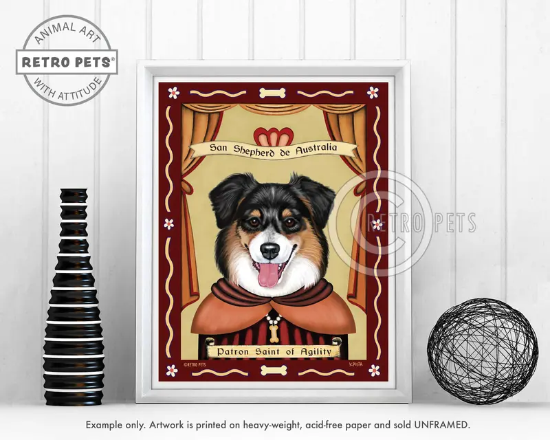 Tri-Color Australian Shepherd Art – 'Patron Saint Of Agility' Print By Krista Brooks 1