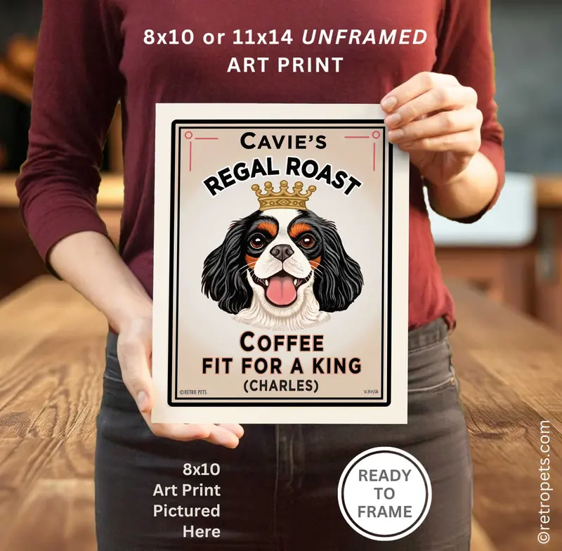 Tricolor Cavalier King Charles Spaniel Art – 'Regal Roast' Design 1