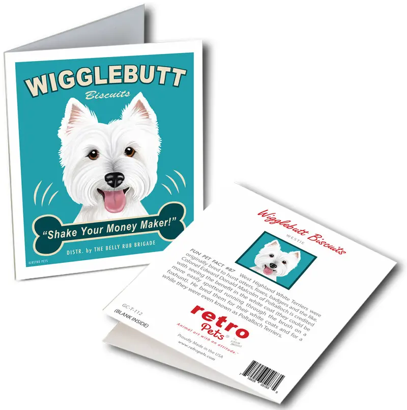 West Highland Terrier Greeting Cards: 'Wigglebutt Westie' – 6 Small Cards 1