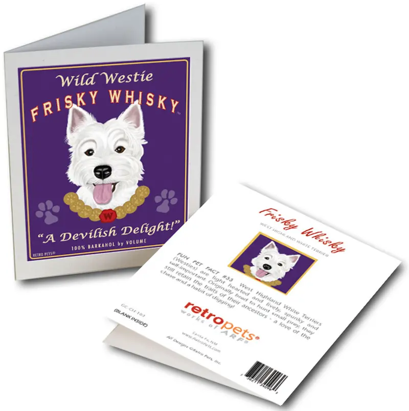 West Highland Terrier Greeting Cards: "Wild Westie Frisky Whisky" By Krista Brooks 1