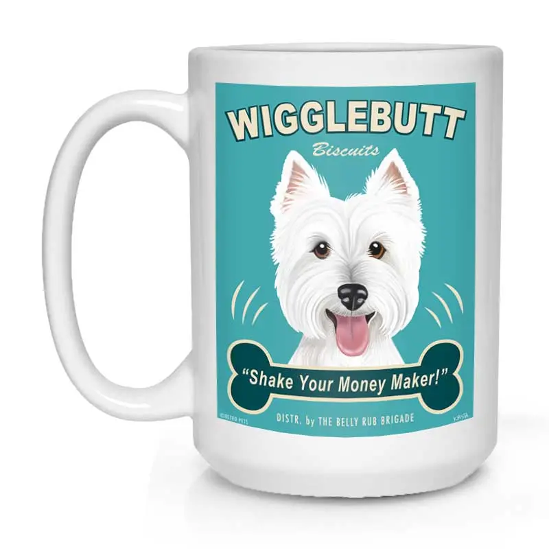 West Highland Terrier Mug: "Wigglebutt Biscuits" Ceramic Coffee Cup (15 Oz) 1