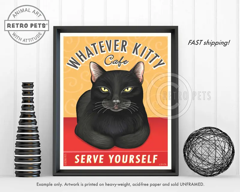 Whatever Kitty: Relaxed Feline Art Print By Krista Brooks 1