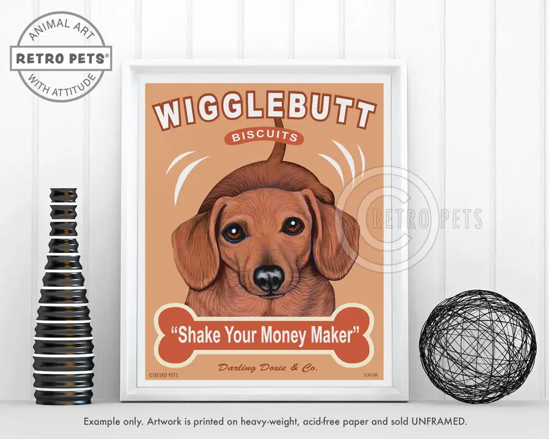Wigglebutt Biscuits: Adorable Dachshund Art Print By Krista Brooks 1