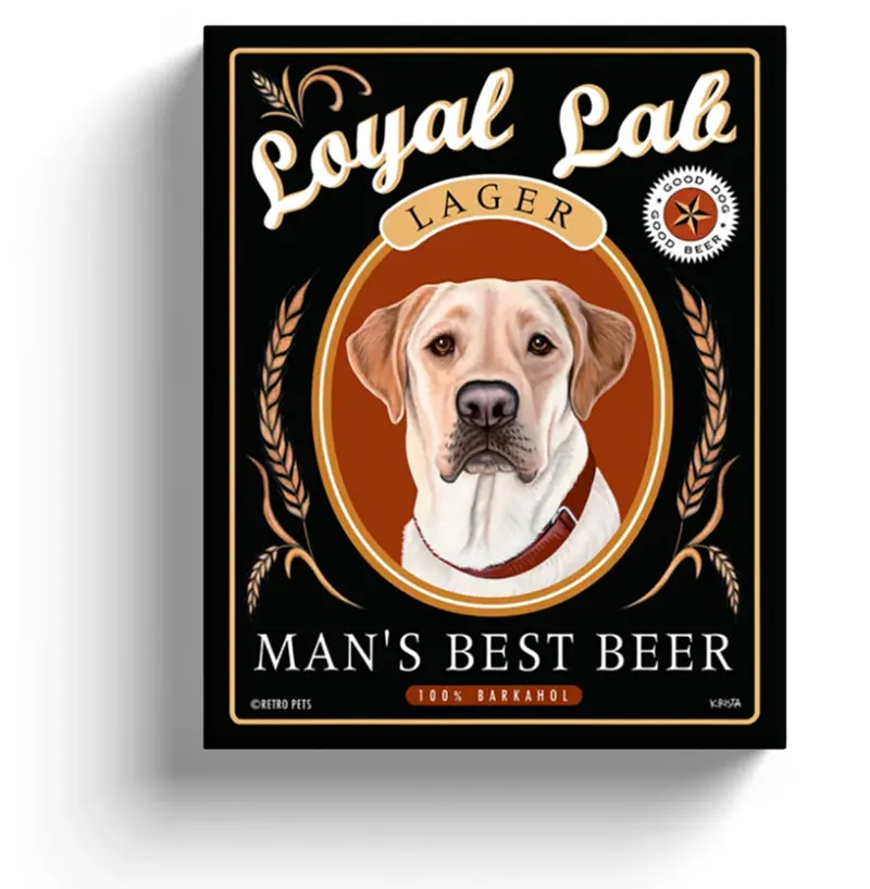 Yellow Labrador Canvas – 'Man'S Best Beer' Humorous Gallery-Wrapped Wall Art 1
