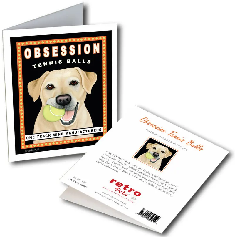Yellow Labrador Greeting Cards: "Obsession Tennis Balls" By Krista Brooks 1