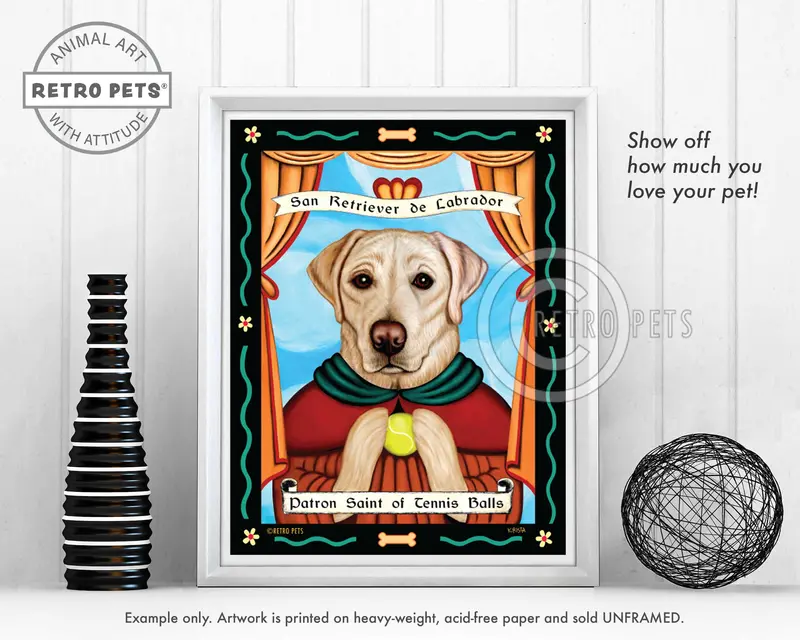 Yellow Labrador Retriever Art Print – 'Patron Saint Of Tennis Balls' By Krista Brooks 1