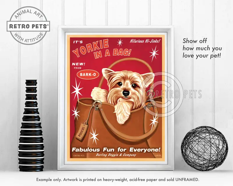 Yorkshire Terrier Art Print – 'Yorkie In A Bag' By Krista Brooks 1