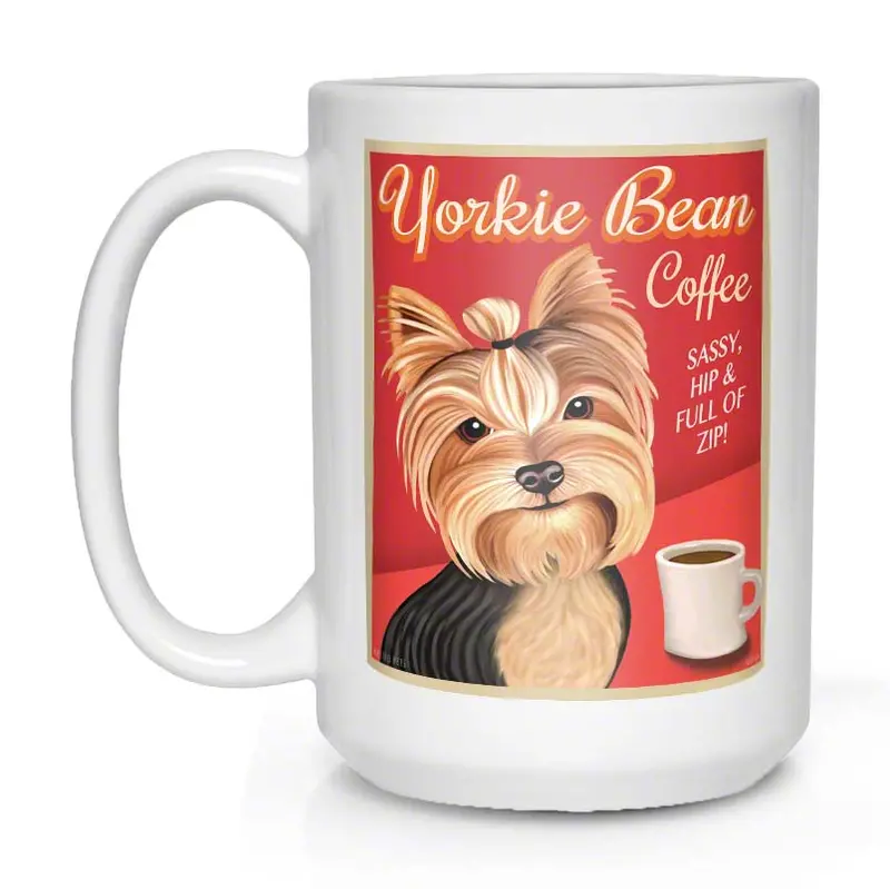 Yorkshire Terrier Coffee Mug – 'Yorkie Bean Coffee' Illustrated 15Oz Ceramic Cup 1