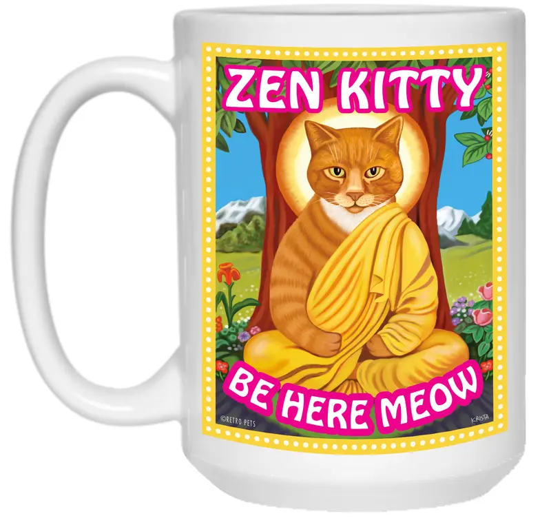 Zen Cat Mug: Minimalist Kitty-Themed Ceramic Coffee Cup (15 Oz) 1