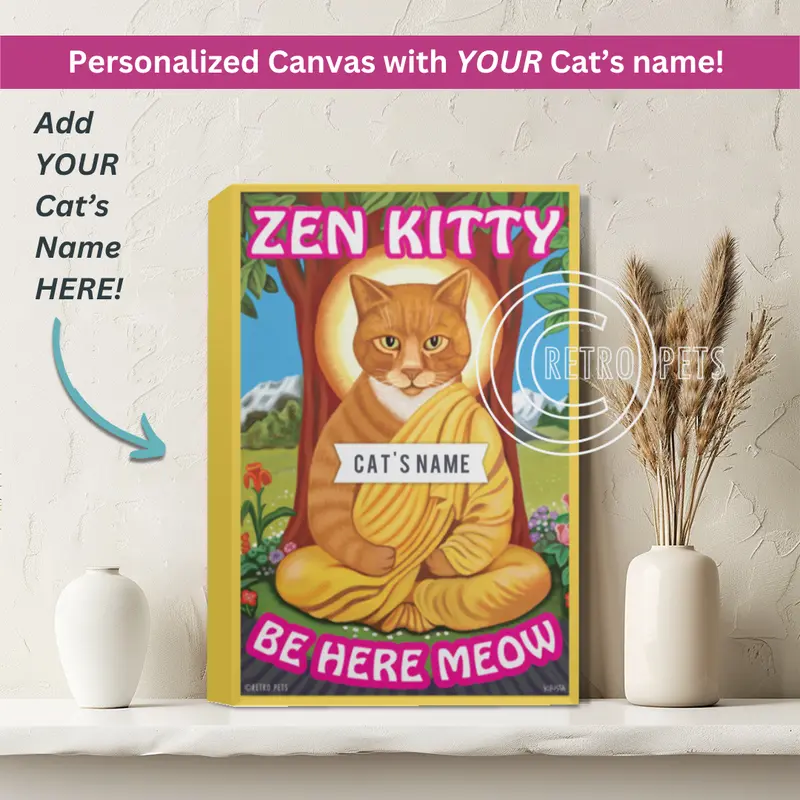 Zen Kitty Canvas Art – Personalized With Your Cat’S Name 1