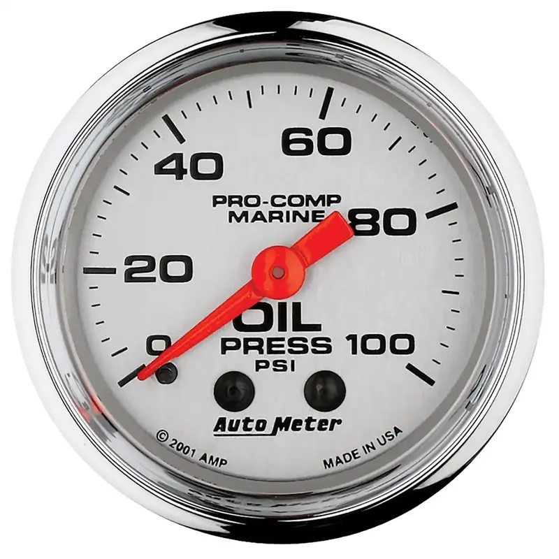 Autometer 200790-35 Marine-Grade Mechanical Oil Pressure Gauge – 2-1/16", 100 Psi, Chrome Housing 1