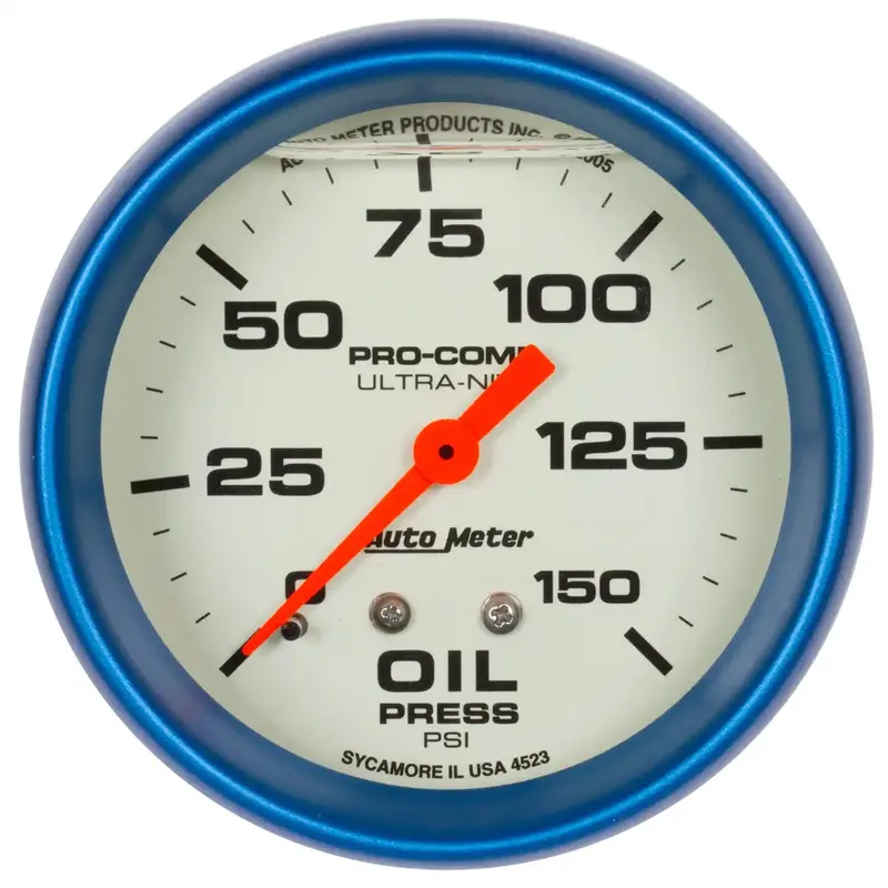 Autometer 4223 Ultra-Nite Oil Pressure Gauge – 2-5/8" Liquid-Filled, 0–150 Psi, Glow-In-The-Dark Dial 1