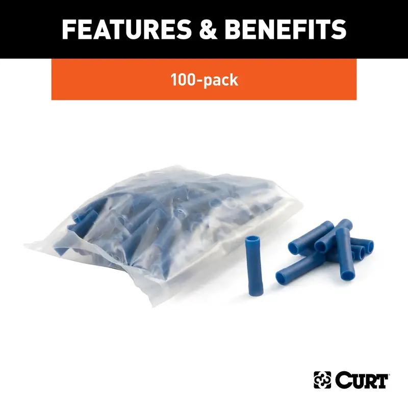 Curt 59422 Blue Vinyl-Insulated Butt Connectors – 100-Pack, 16–14 Gauge 1